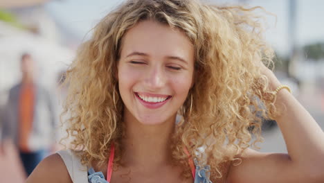 Face,-smile-and-happy-portrait-of-woman-in-town