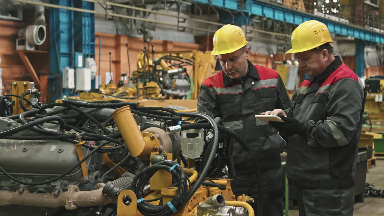 Plant Workers Inspecting Machinery