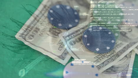 animación de diversos datos y vigilancia de los billetes y fichas de dólares en rotación