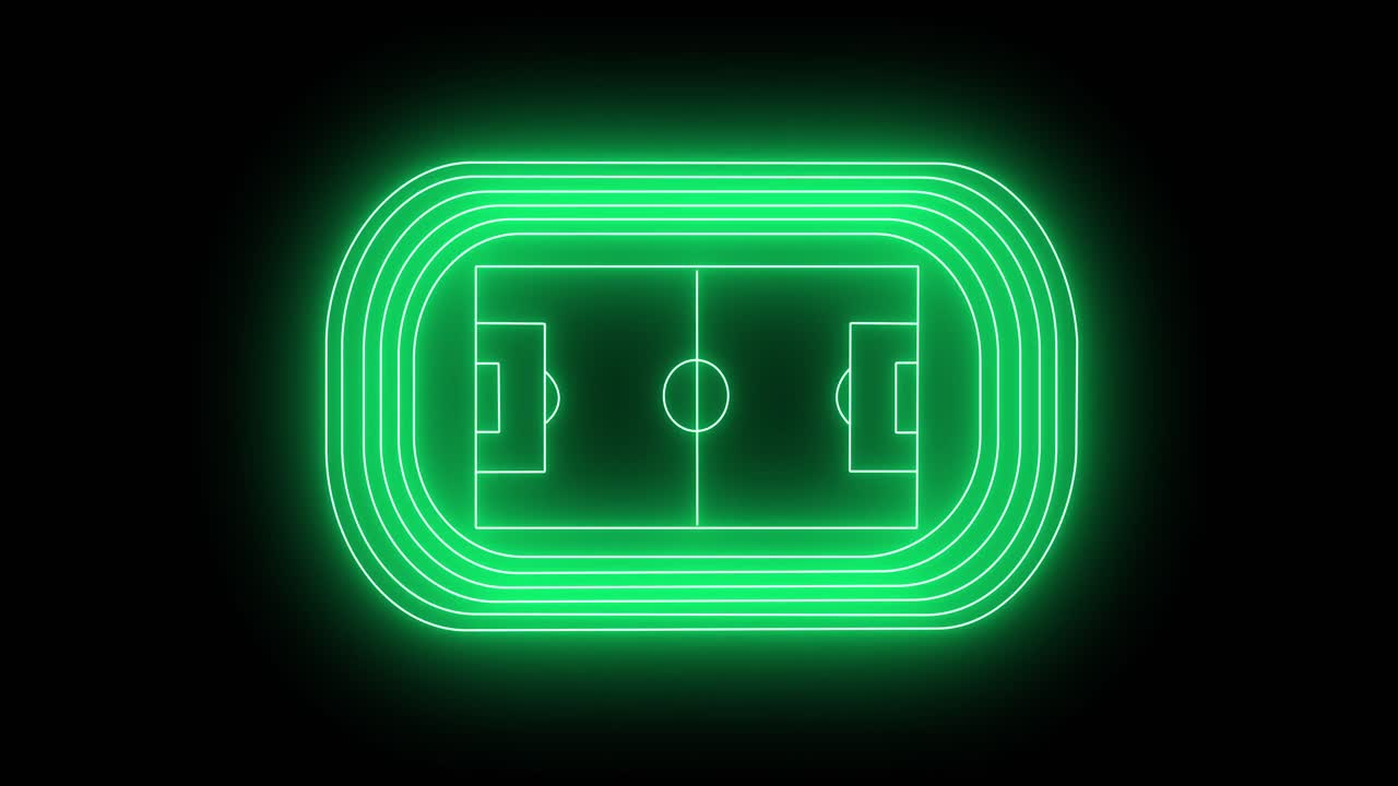 Animation of green neon sports stadium on black background