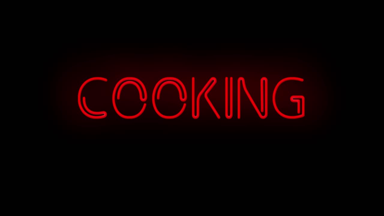 Flashing COOKING Red Neon Sign flashing on and off with flicker 4K