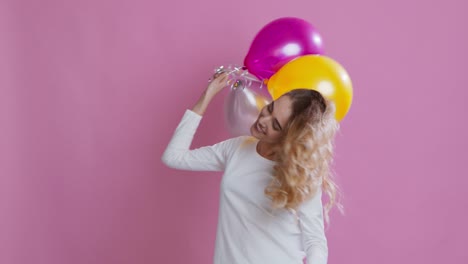 happy woman with balloons