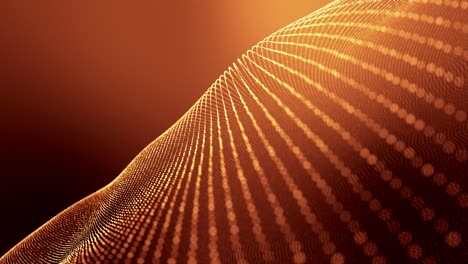 4k bucle fondo abstracto de partículas de brillo dorado forman líneas, superficies como paisaje en el ciberespacio o holograma. tema de ciencia ficción de microworld, nanotecnología o espacio cósmico. profundidad de campo. 30 cuerdas