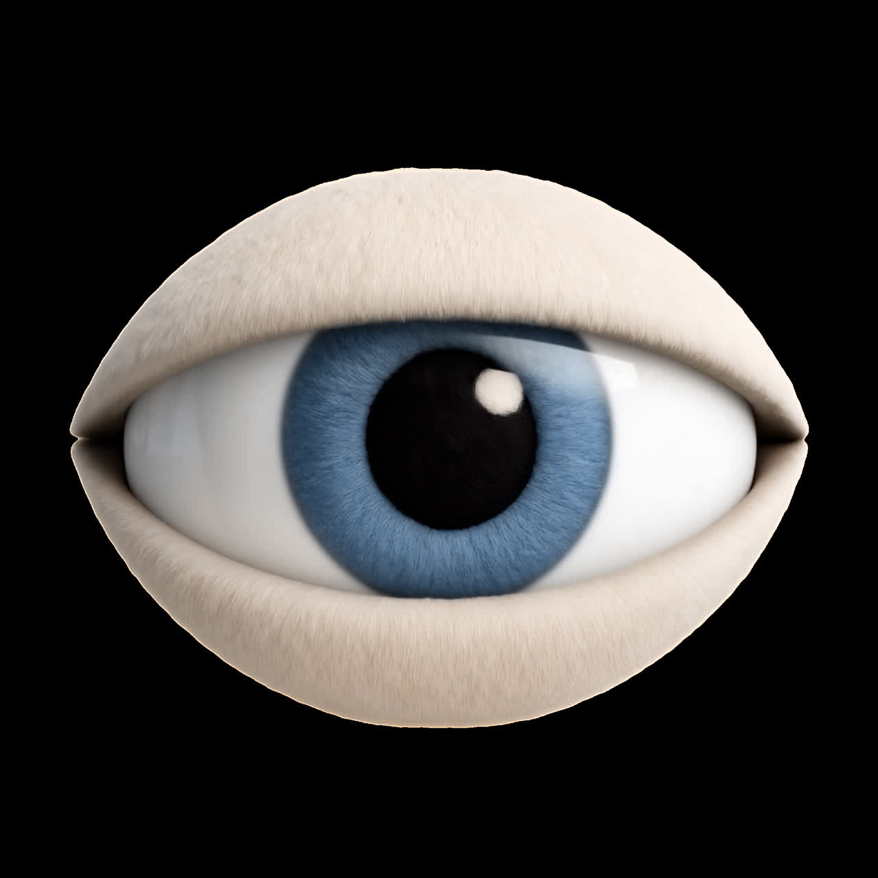 Surreal furry eyeball art animation isolated asset, transparent 4K video, alpha channel, ProRes 4444