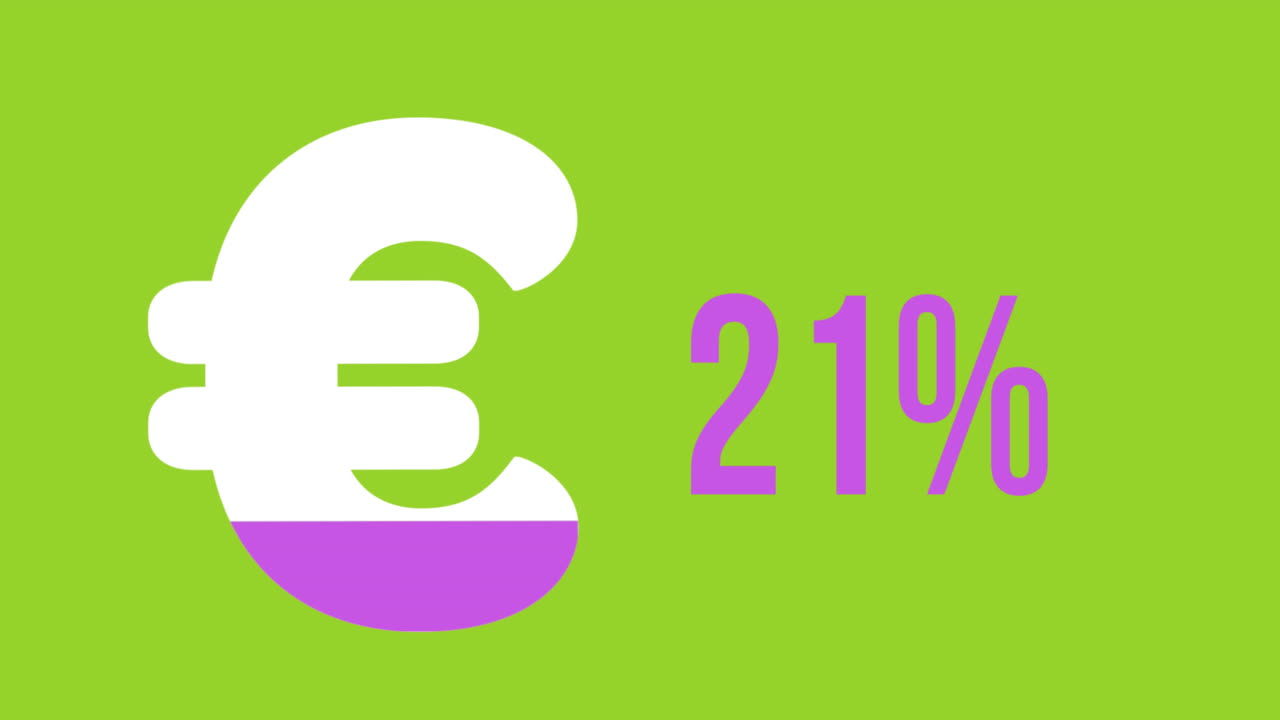 Euro-symbol og stigende procentdel i lyserød 4k