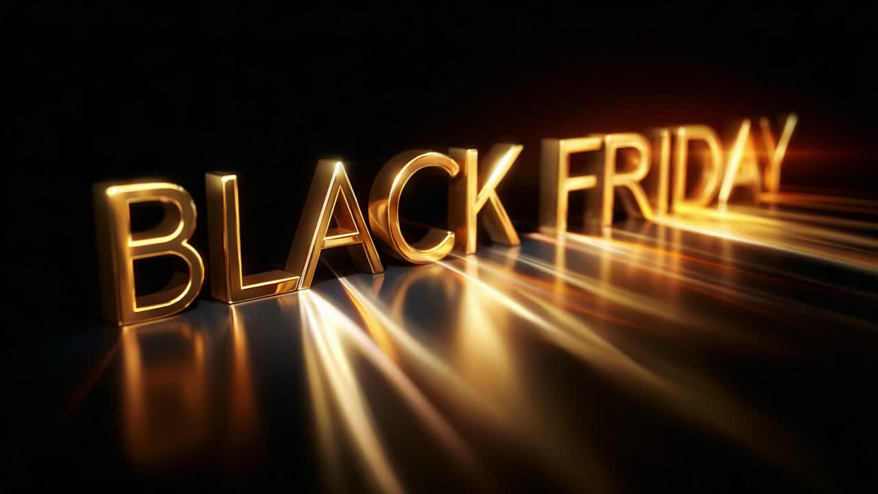 A Stunning Golden Typography Display of Black Friday, Marking a Major Shopping Event with a Dazzling Light Effect that Captures the Excitement of Retail Discounts and Promotions