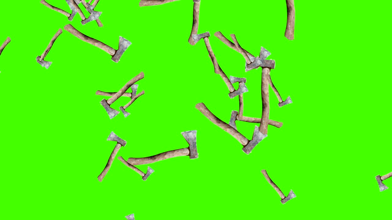 Axe, hatchet tools falling animation loop , green screen chroma key