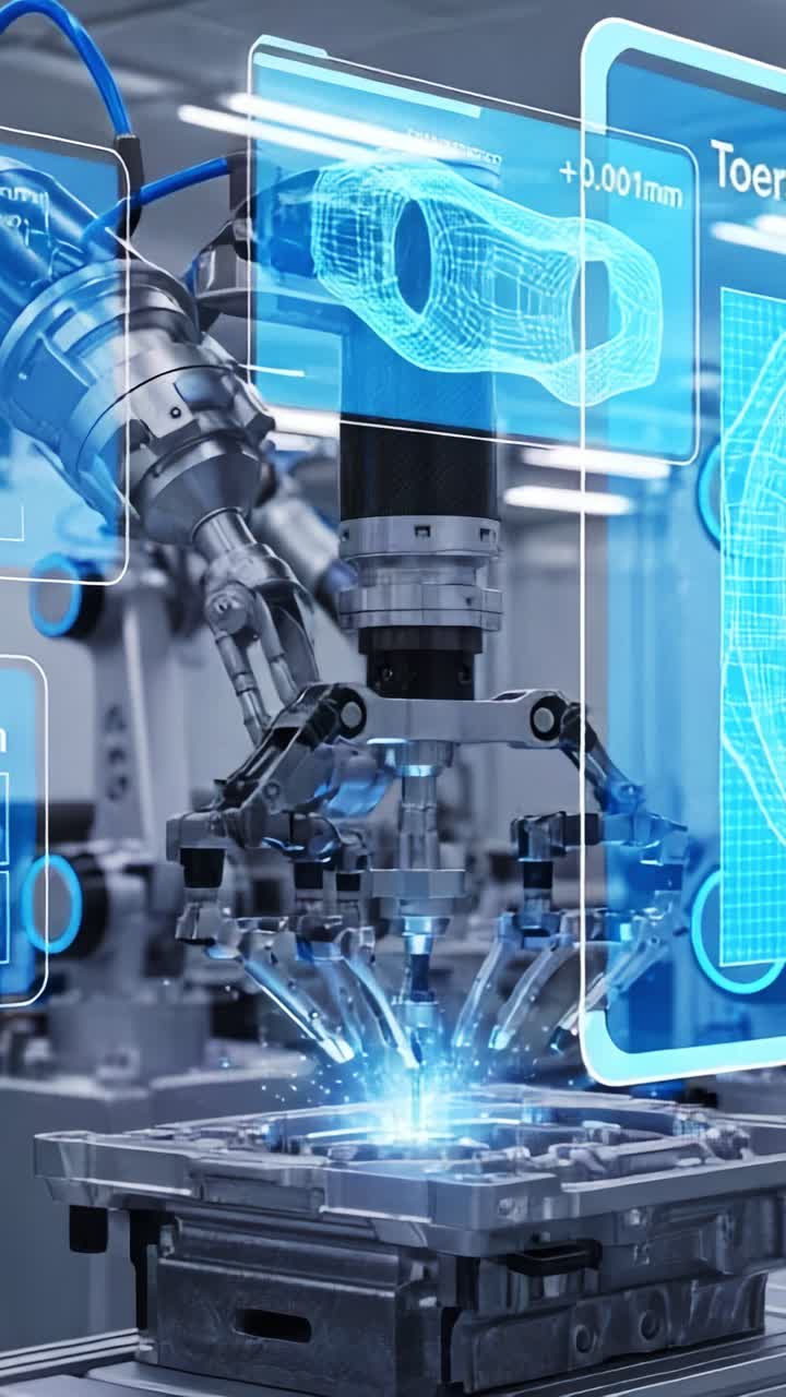 Advanced Robotics Technology Utilized in Precision Manufacturing with Visual Data Overlays Showcasing Accuracy and Efficiency in Automated Assembly Processes