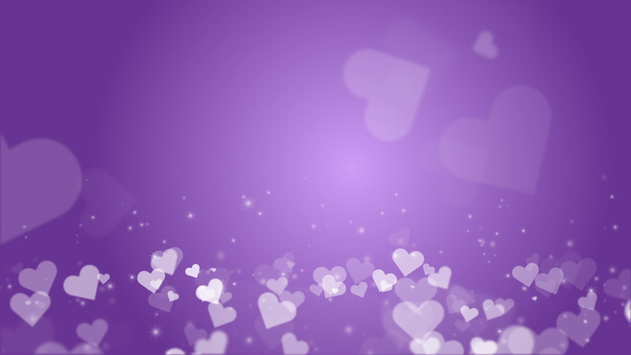 Romantic purple background with small hearts float, overlapping in a random pattern. Perfect for Valentine's Day. Loop motion graphic.