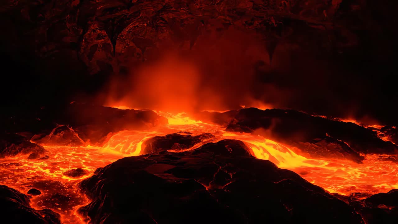 Flowing Lava in a Cave