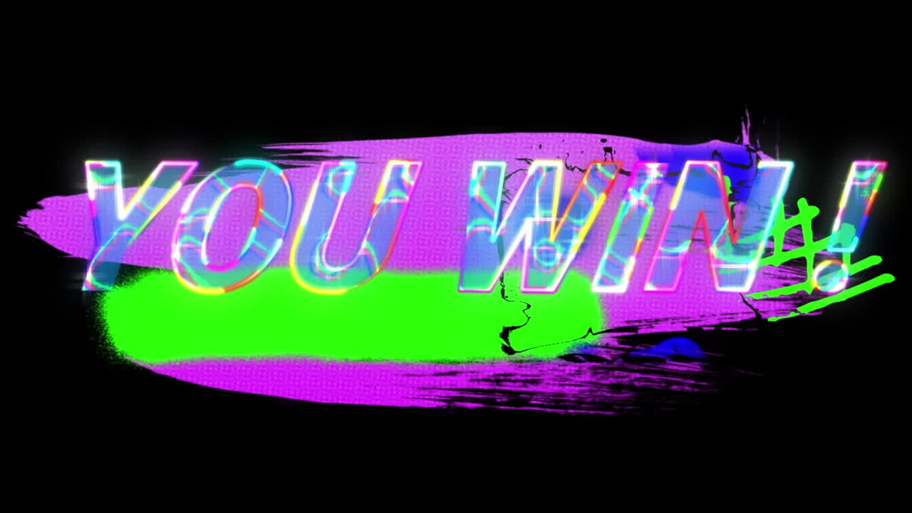 Animation of you win text over shapes on black background