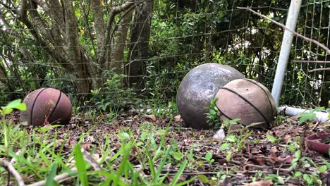 baloncesto abandonado en un mundo apocalíptico donde los humanos caminan por la tierra para sobrevivir