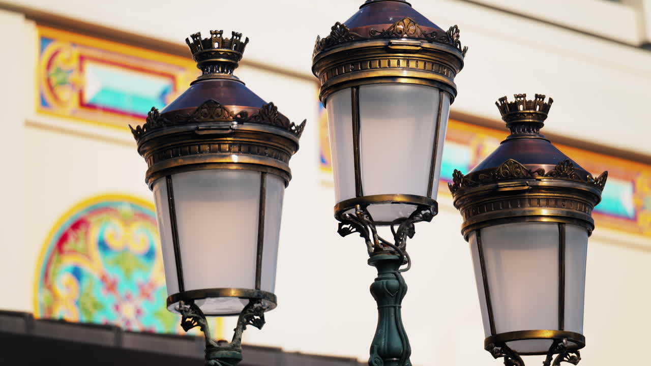 Lamp in front of the Monte Carlo Casino on the blurred background