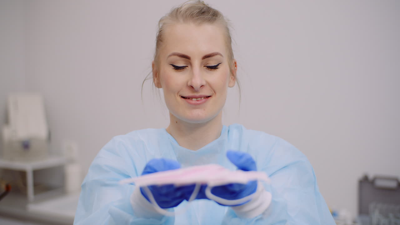 mujer con máscara protectora en las manos 3