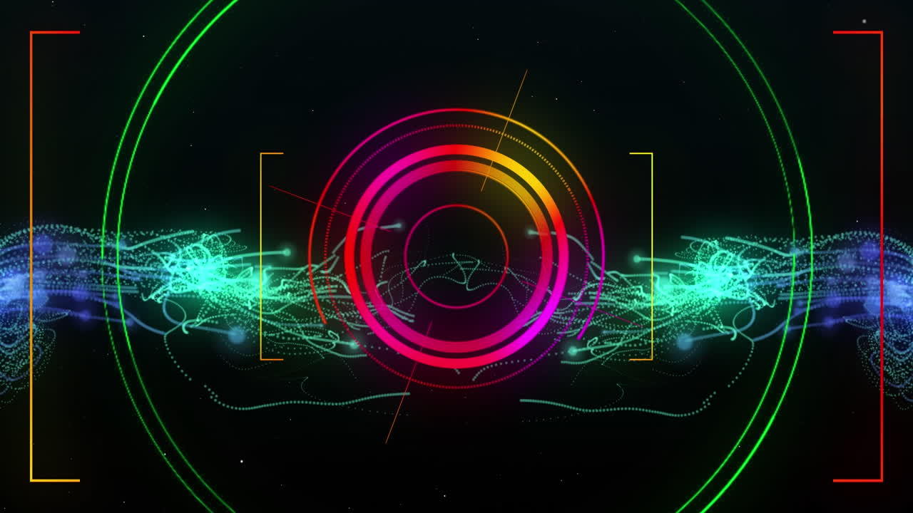 Animation of digital shapes changing colours on black background