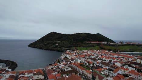 aerial reveal shot of angra do heroismo cathedral in terceia, azores