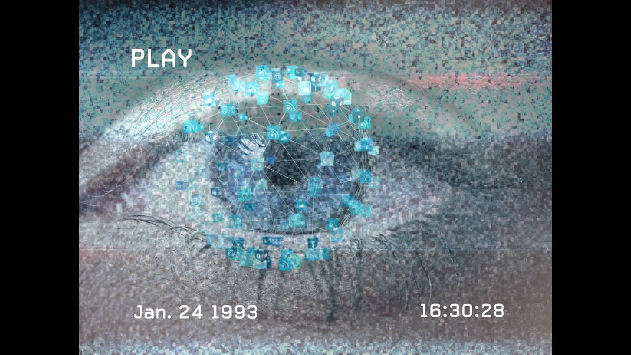 animación de la red de conexiones sobre el ojo de la mujer