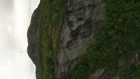 Vertical-View-Of-Sheer-Cliffs-At-Rocky-Shore-Near-Fister,-Norway