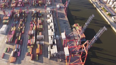 Container-stacking-cranes-in-logistics-center-of-Buenos-Aires-port,-Argentina