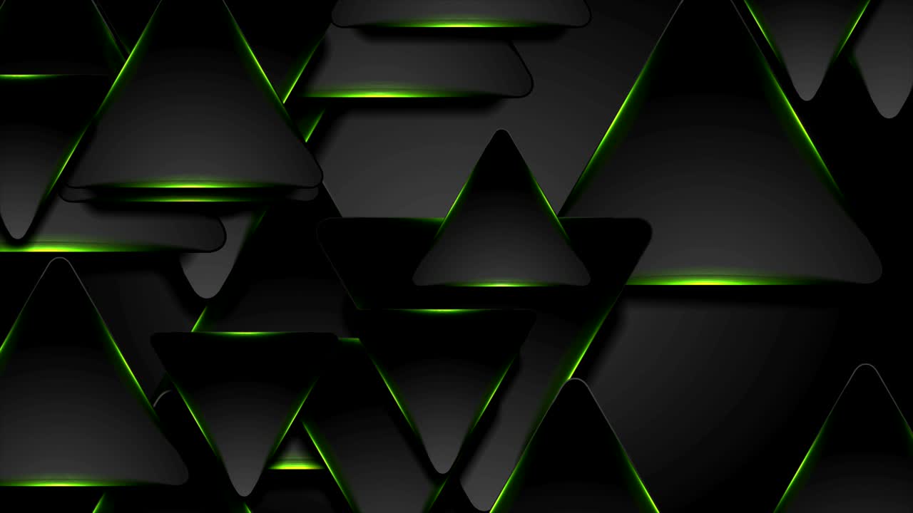 fondo de movimiento de triángulos negros y verdes brillantes