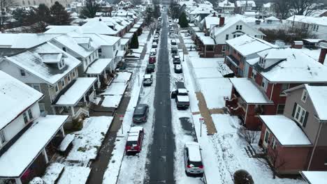 parking cars in narrow street of american neighborhood