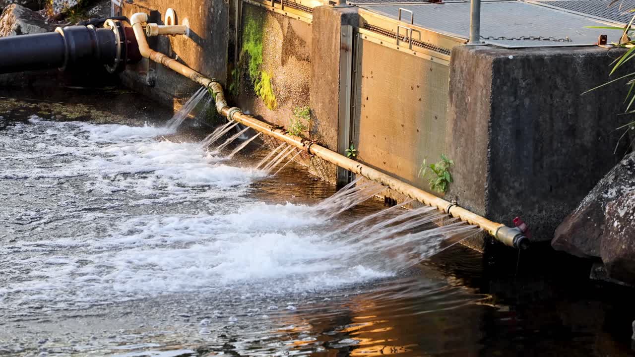 파이프를 통해 하천으로 흐르는 물