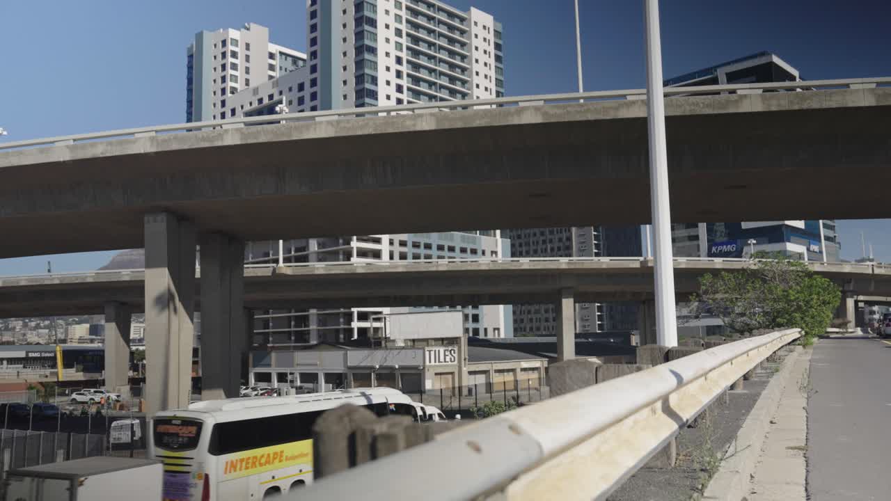 Fly over Freeway bridges over Cape Town, City centre