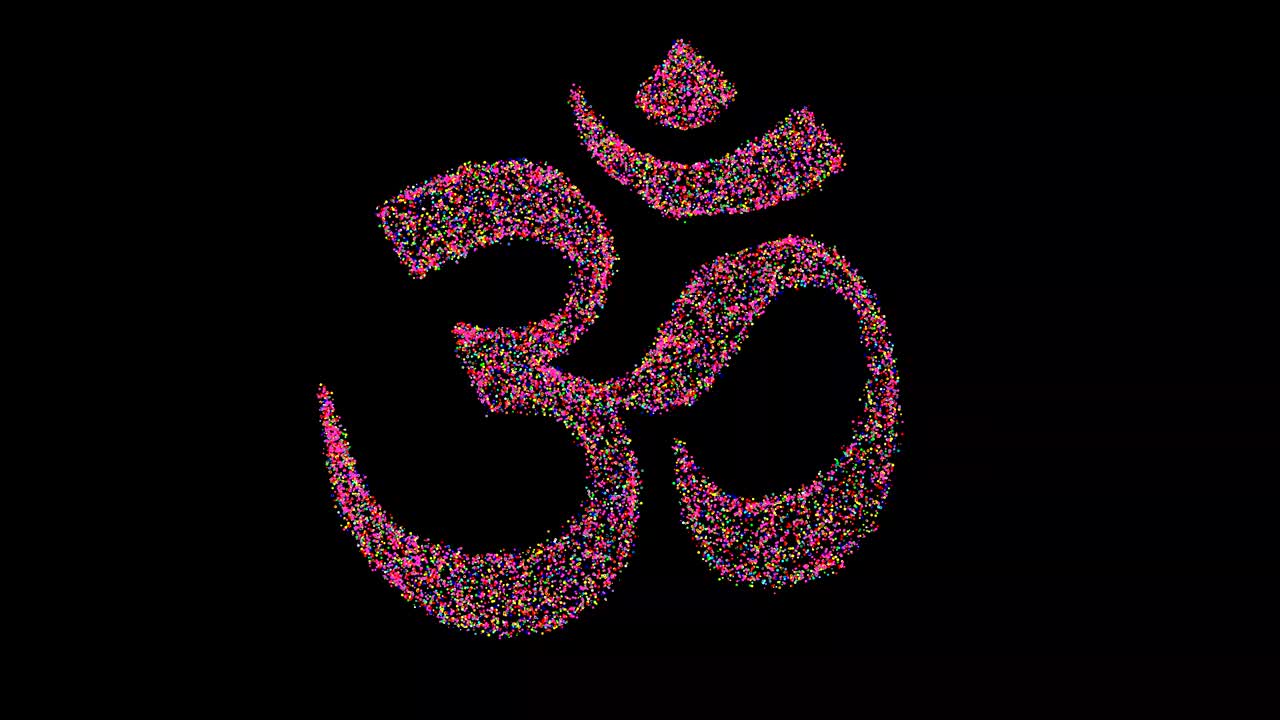 빛나는 다채로운  기호 모션 그래픽과 야간 배경