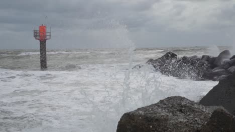 waves crashing rocks on the west coast of denmark