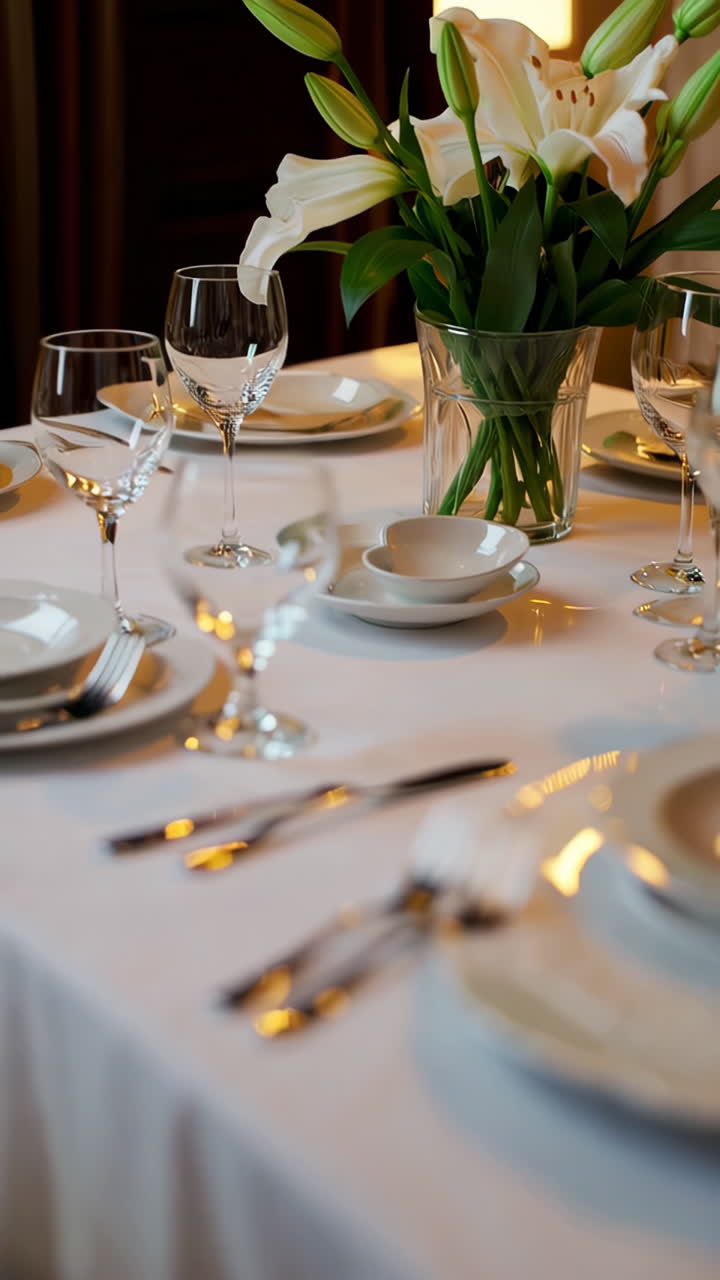Elegant dining table setting with dinnerware and cutlery