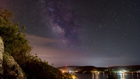 timelapse de la vía láctea sobre el lago en la montaña