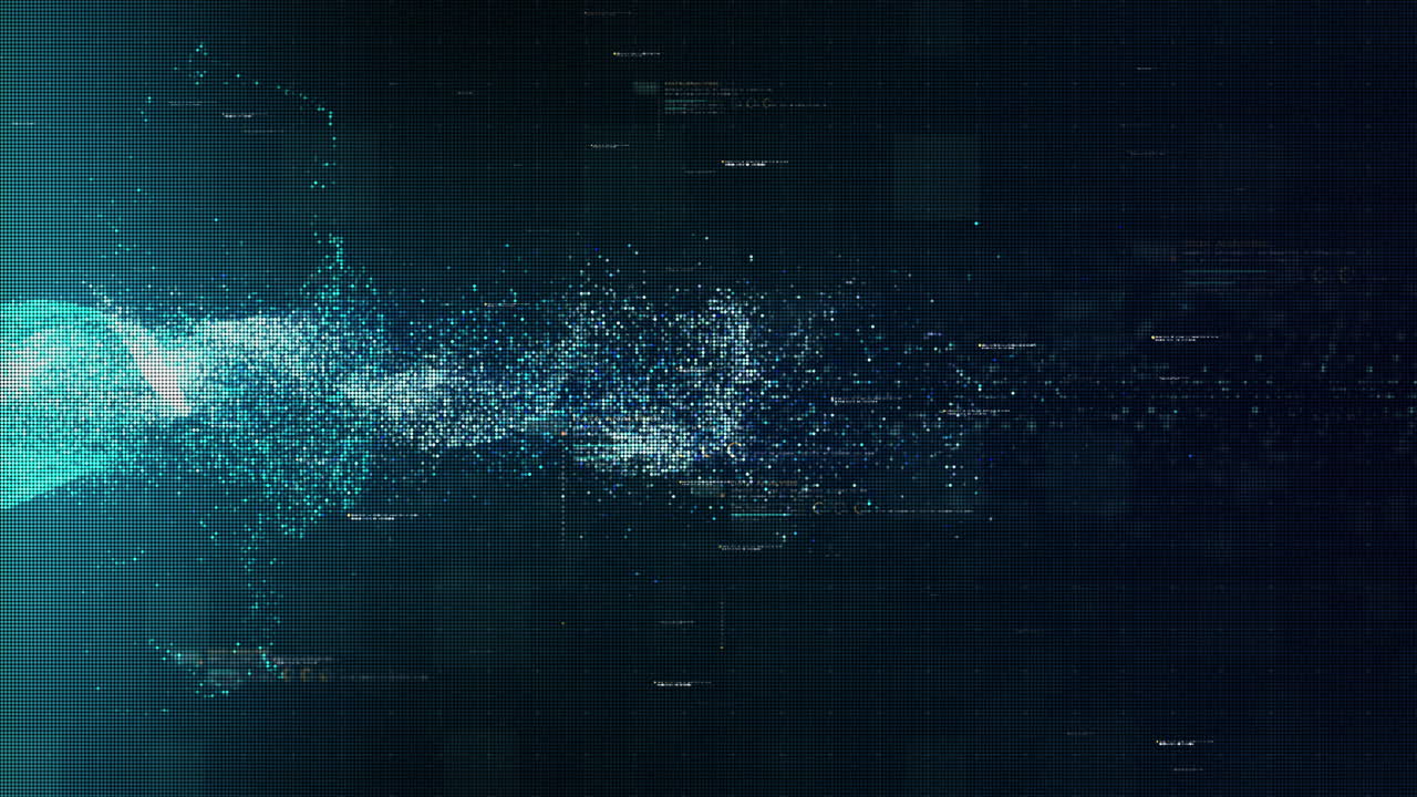 onda de choque de explosión de partículas coloridas futuristas que fluye en el espacio cibernético fondo abstracto desenfocado
