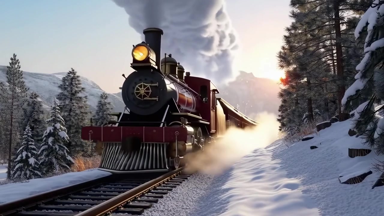Tren de vapor antiguo viajando a través de un paisaje montañoso nevado