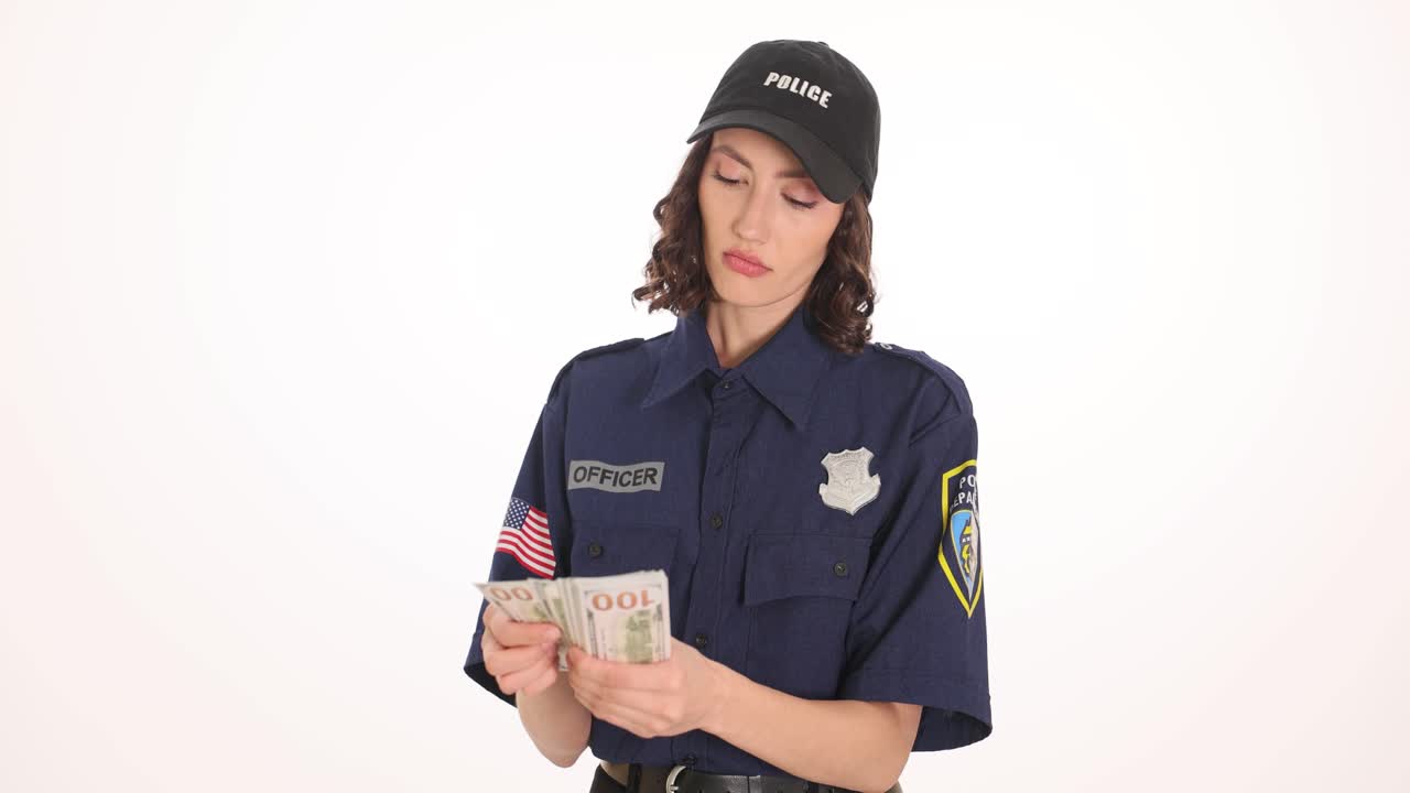 Police officer counting money