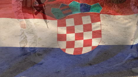 Animación-De-La-Bandera-De-Croacia-Sobre-Diversos-Soldados-Masculinos.