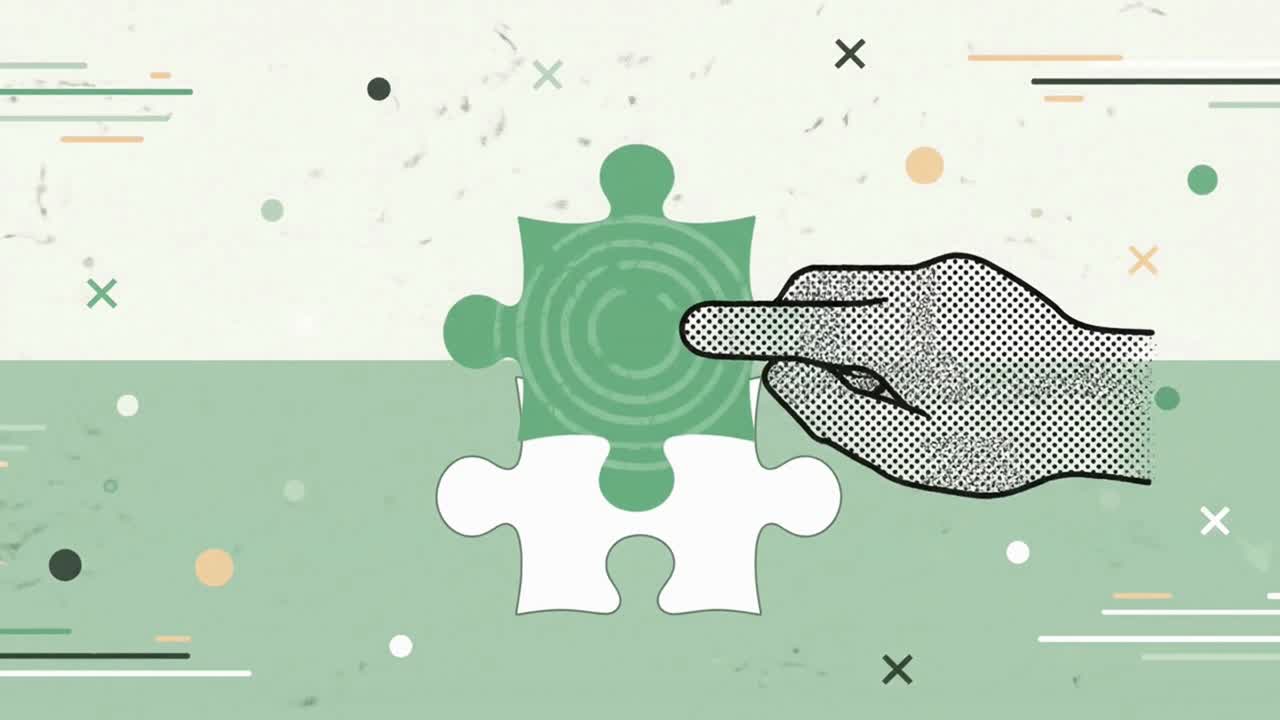 Hand Completing a Jigsaw Puzzle as a Metaphor for a Solution
