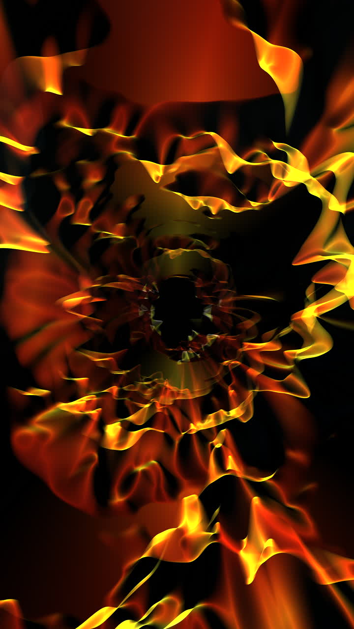 Surreal sci-fi travel motion through fiery tunnel with stylised orange-red inferno