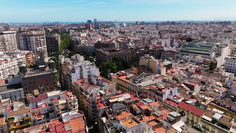 Centro-De-La-Ciudad-De-Valencia,-Vista-De-España-Desde-Arriba---Toma-De-Drones