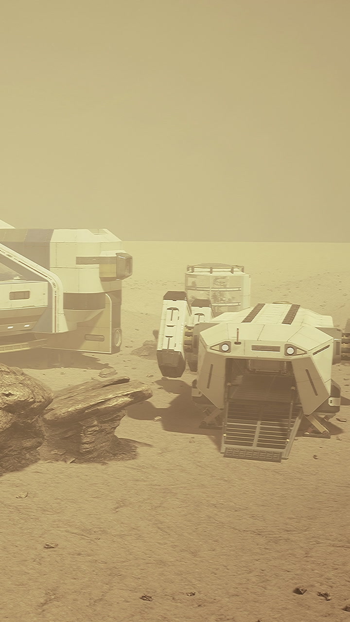 Spaceship explored on a sandy surface in a distant planet environment