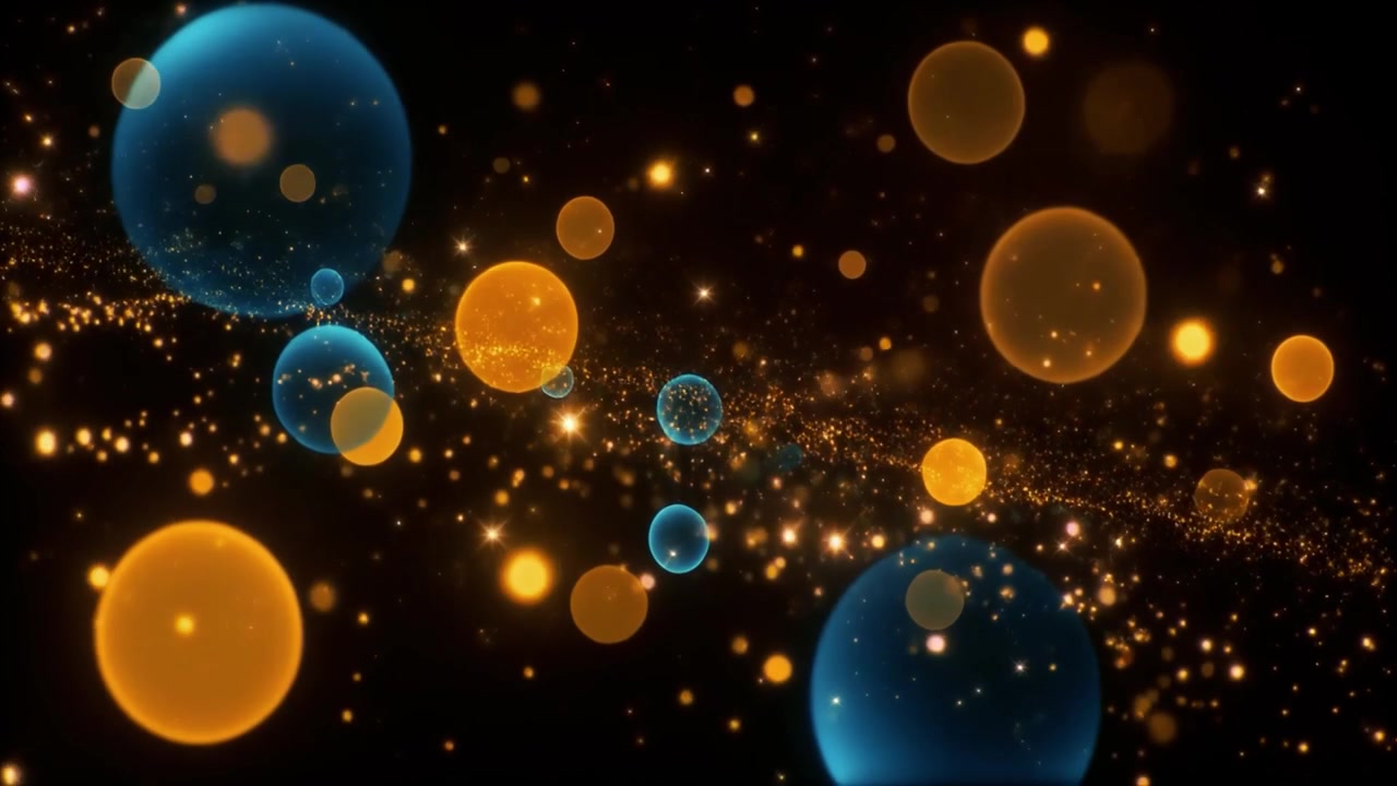 Sfondo Animato Astratto con Sfere Luminose Blu e Arancioni Fluttuanti