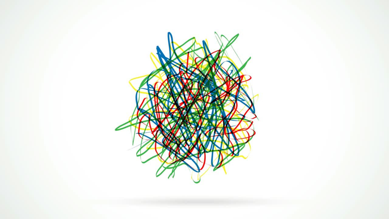 garabateo de un clew de lana. ilustración animada, confusión y desorden de los hilos