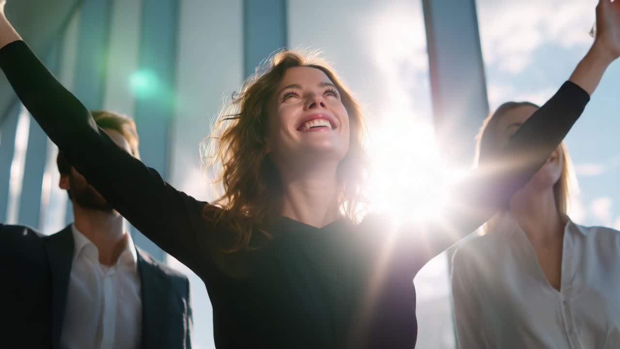 un equipo de negocios exitoso celebrando su logro.