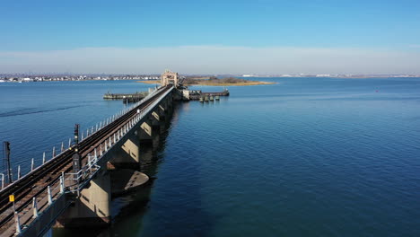 an aerial shot over grassy bay in queens, ny