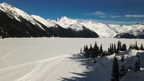 fantastic scene of snow covered frozen garibaldi lake in winter