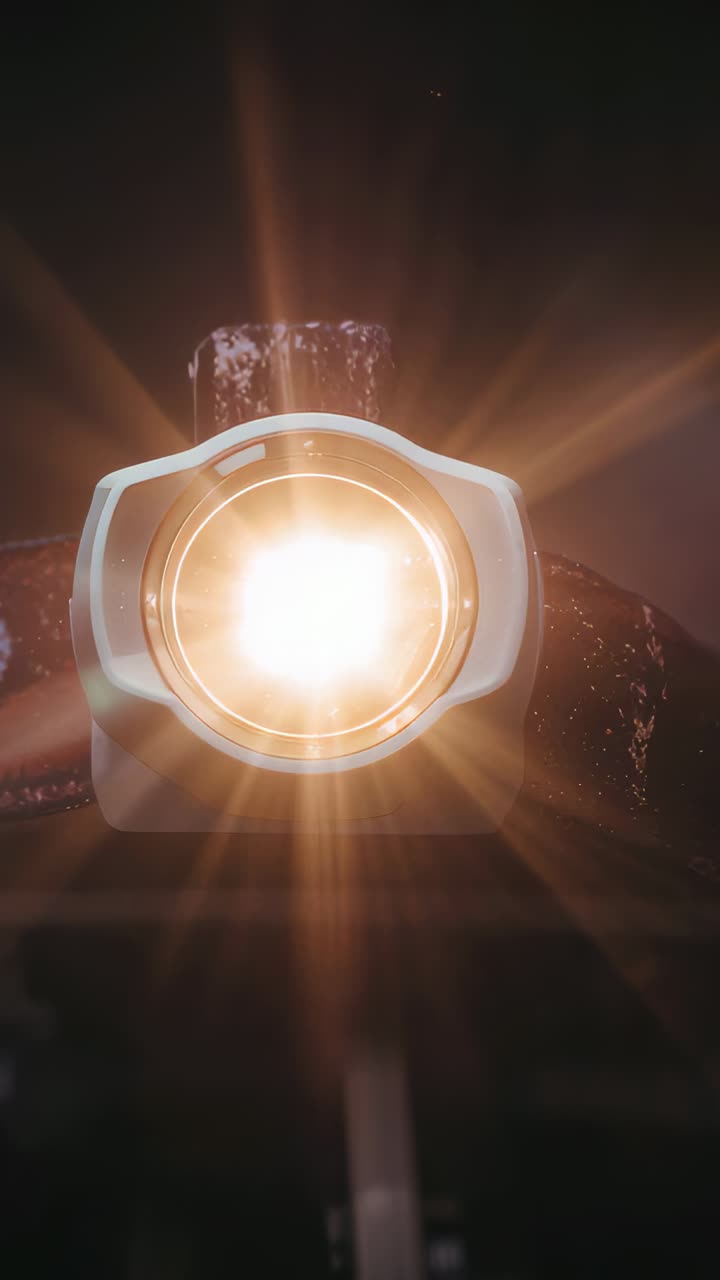 Vertical video: Powering lamp camera recording warm beam mount and flare shifting at night for test
