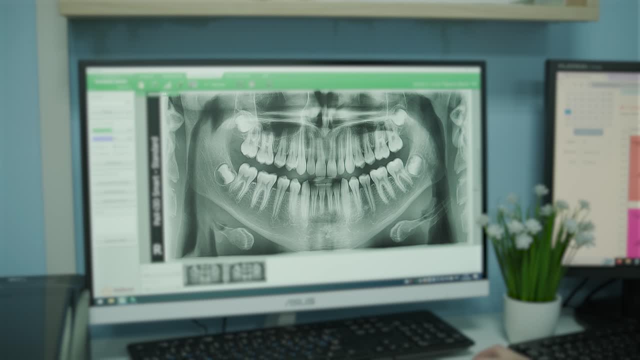 radiografía dental panorámica digital en la pantalla de la computadora