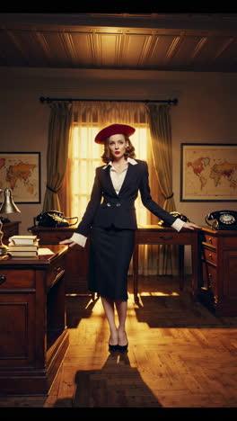 woman in vintage office setting