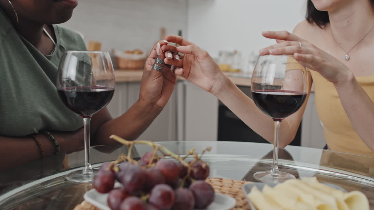 Affectionate Female Couple Having Date at Home