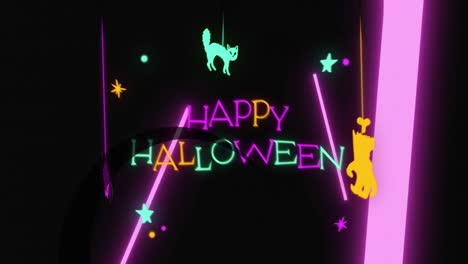 animation of shapes moving over happy halloween text