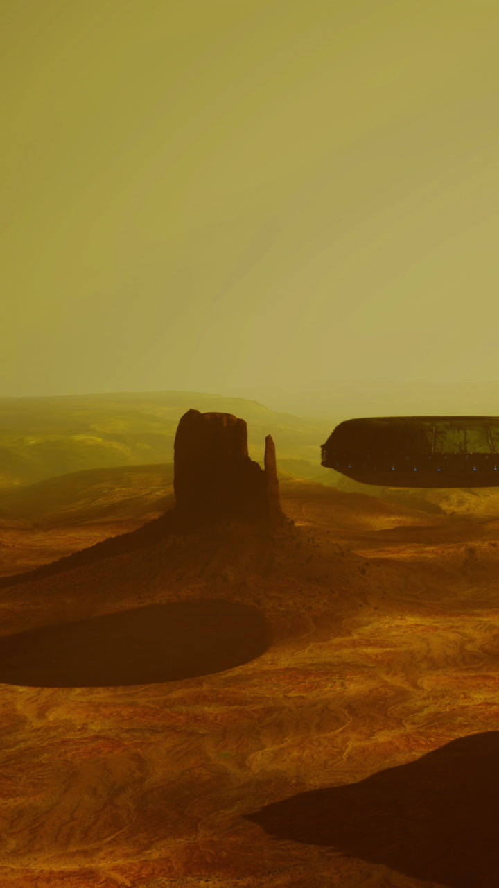Monument valley landscape with rock formations and distant hills at sunset